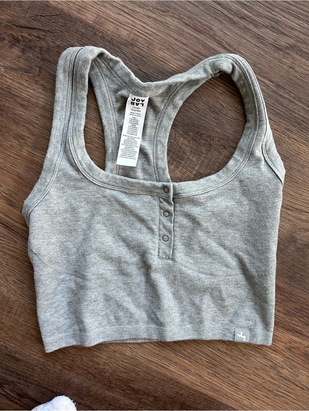 JoyLab Light Grey Ribbed Racerback Sports Bra Button Front EUC Size Large